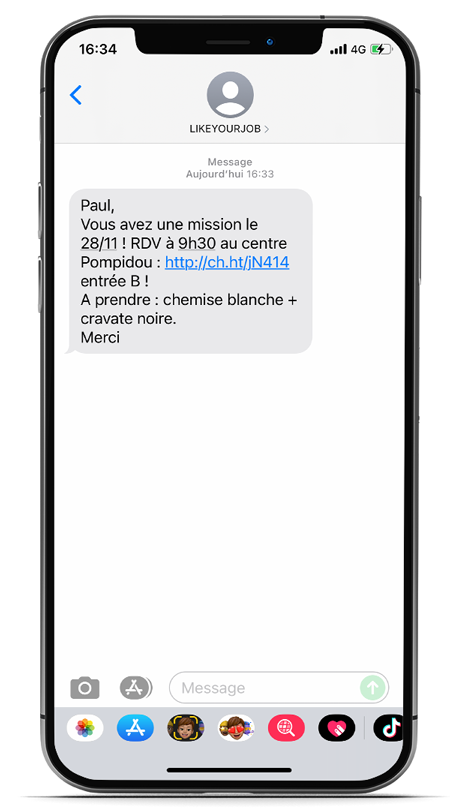 Exemple de SMS rappel de rendez-vous LikeYourJob