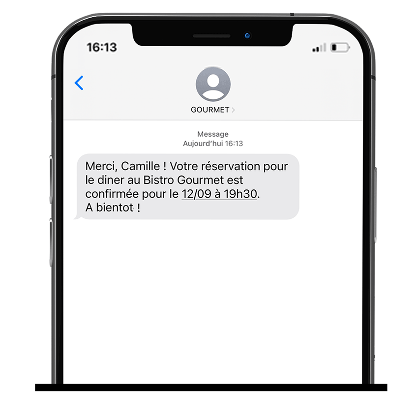 Exemple de SMS automatique de confirmation d'action