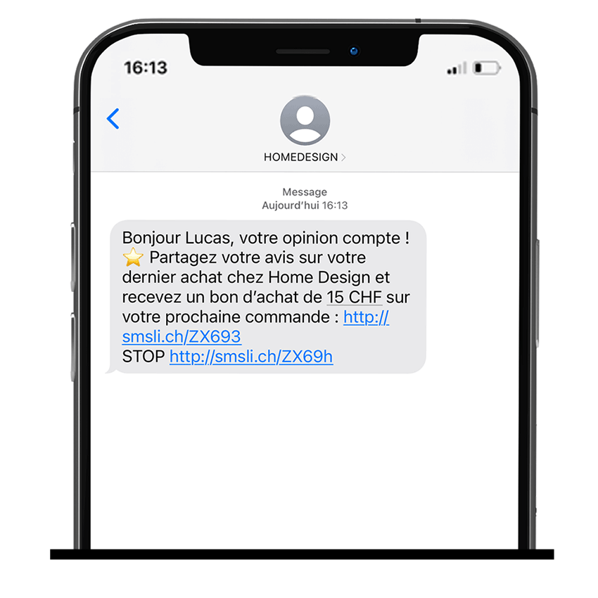 Exemple de SMS automatique de demande d'avis