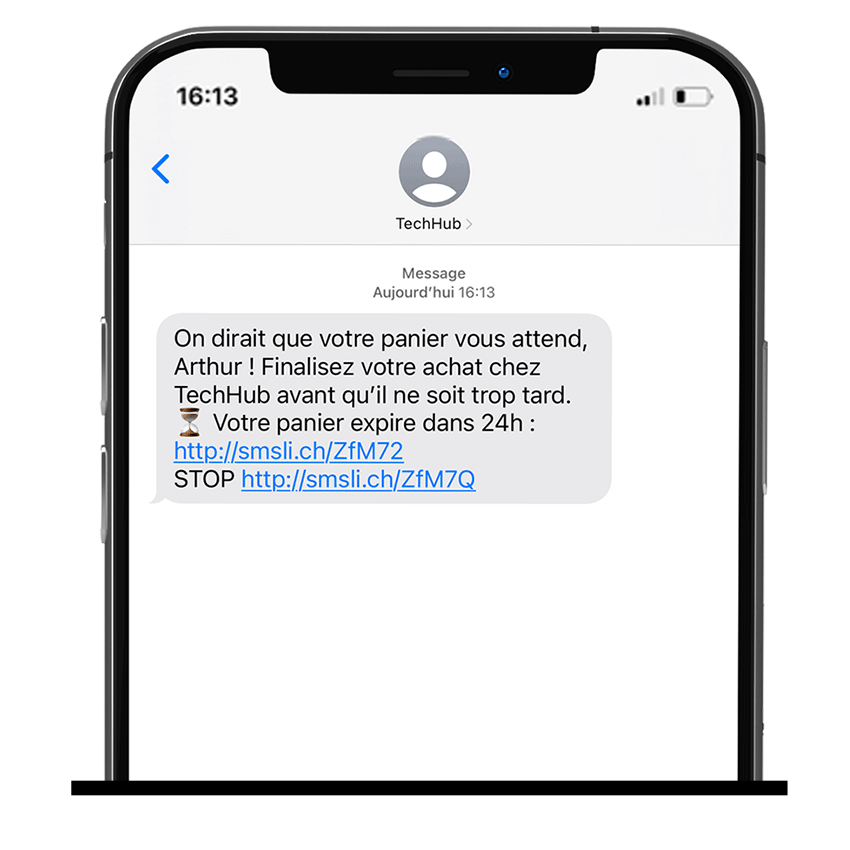 Exemple de SMS automatique de relance de panier abandonné