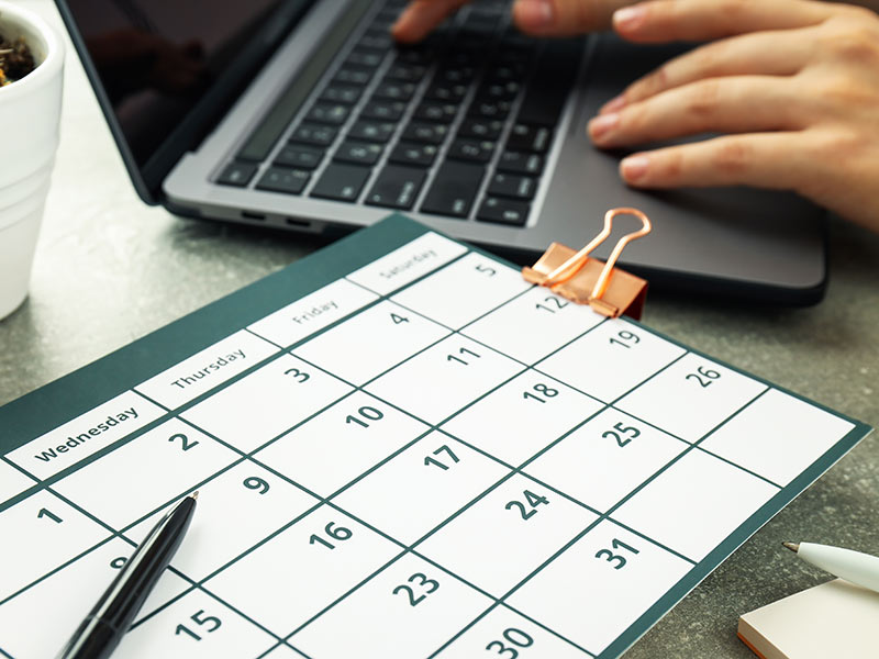 Calendario per la programmazione di promemoria di appuntamenti via SMS.