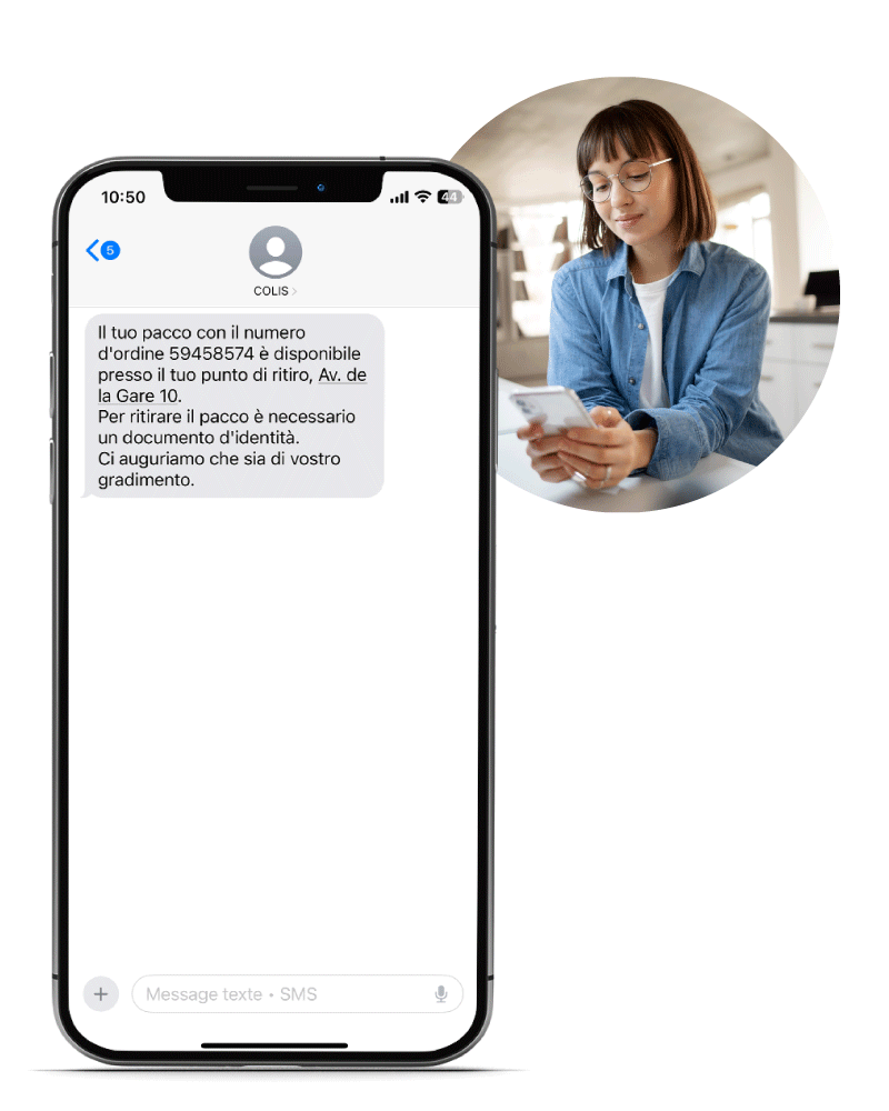 Esempio di messaggio inviato con il servizio di notifica SMS di SMSup