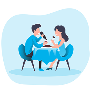 Ein Paar isst in einem Restaurant.